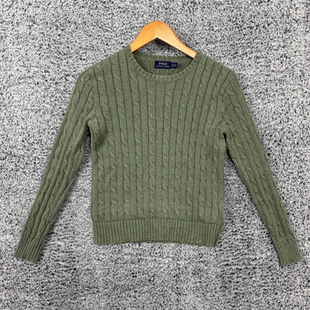 Polo Ralph Lauren Sweater Womens Small Green Cable Knit Crew Neck Pullover